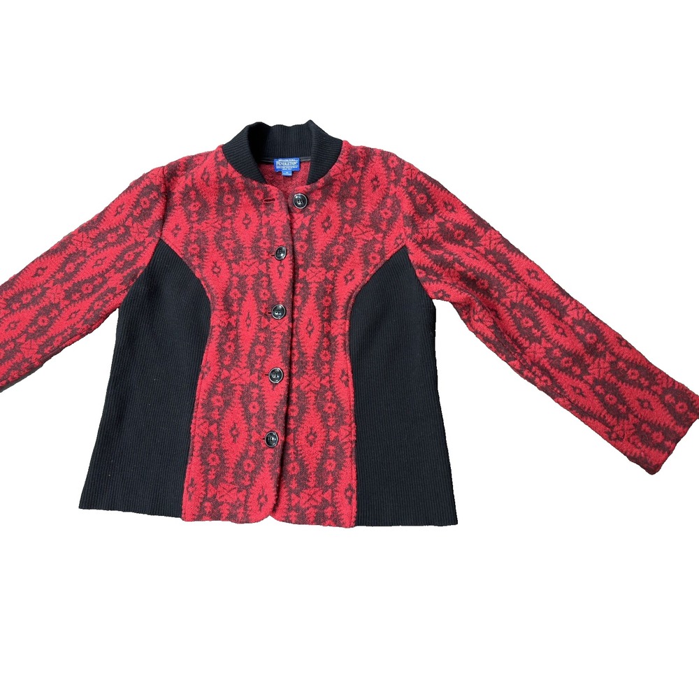 Pendleton Red and‎ Black Wool Southwest Knit Soft Jacket Cardigan  ~ 1X